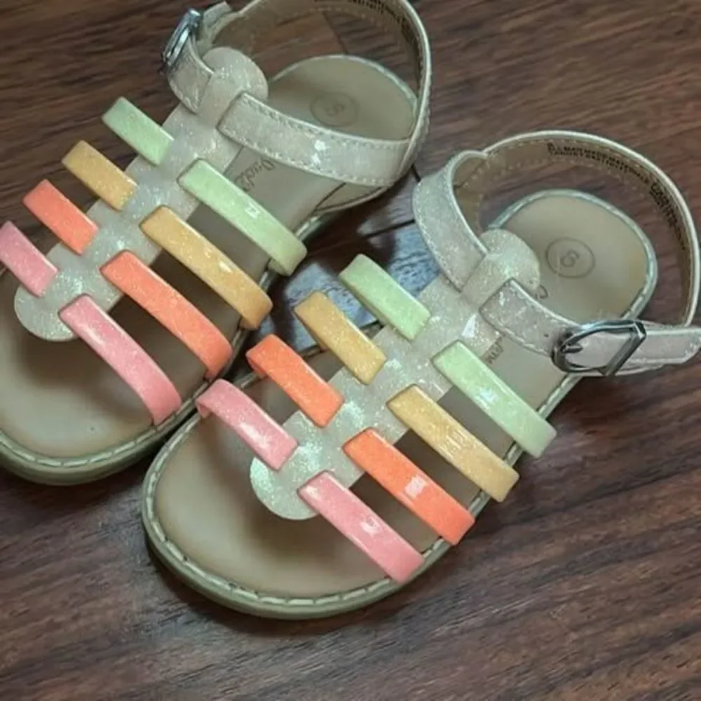Toddler Girls 8 bright sandals Velcro cat and jack neon sparkle